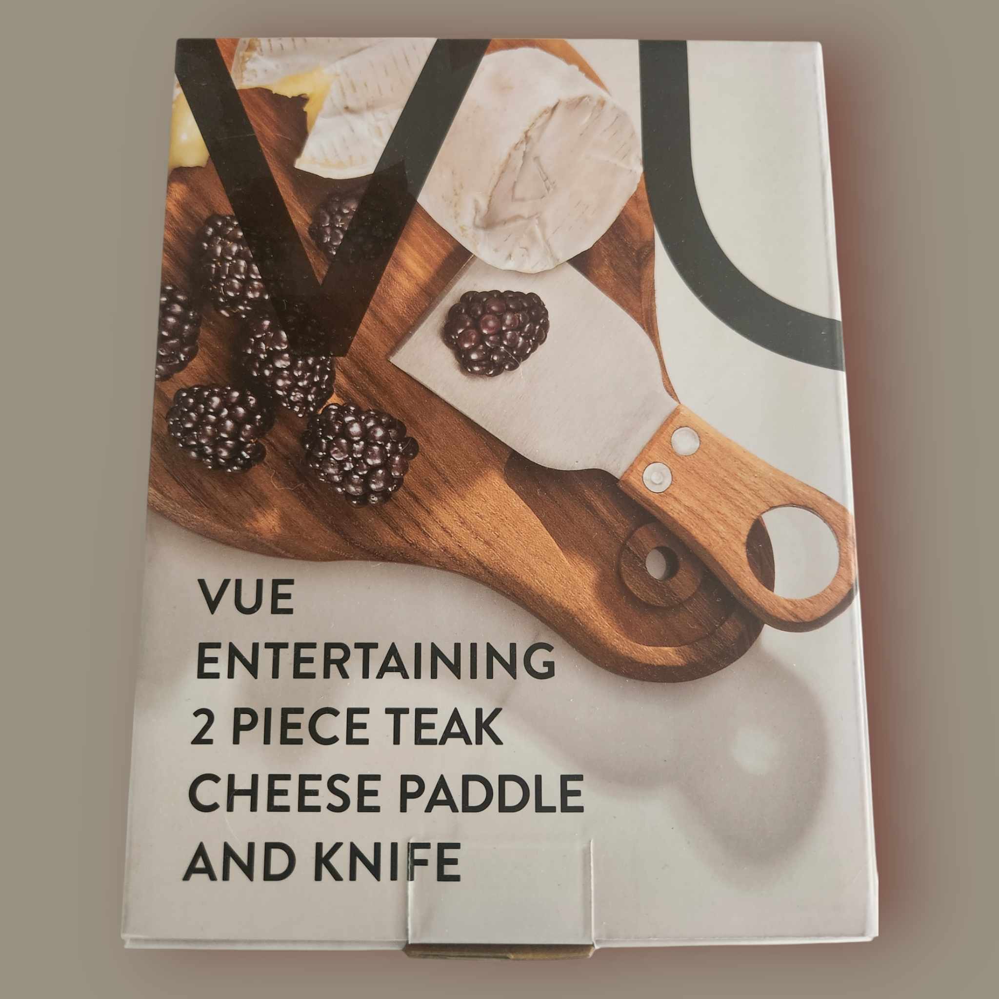 Teak Wood Paddle Cheese Board with Cheese Knife Set