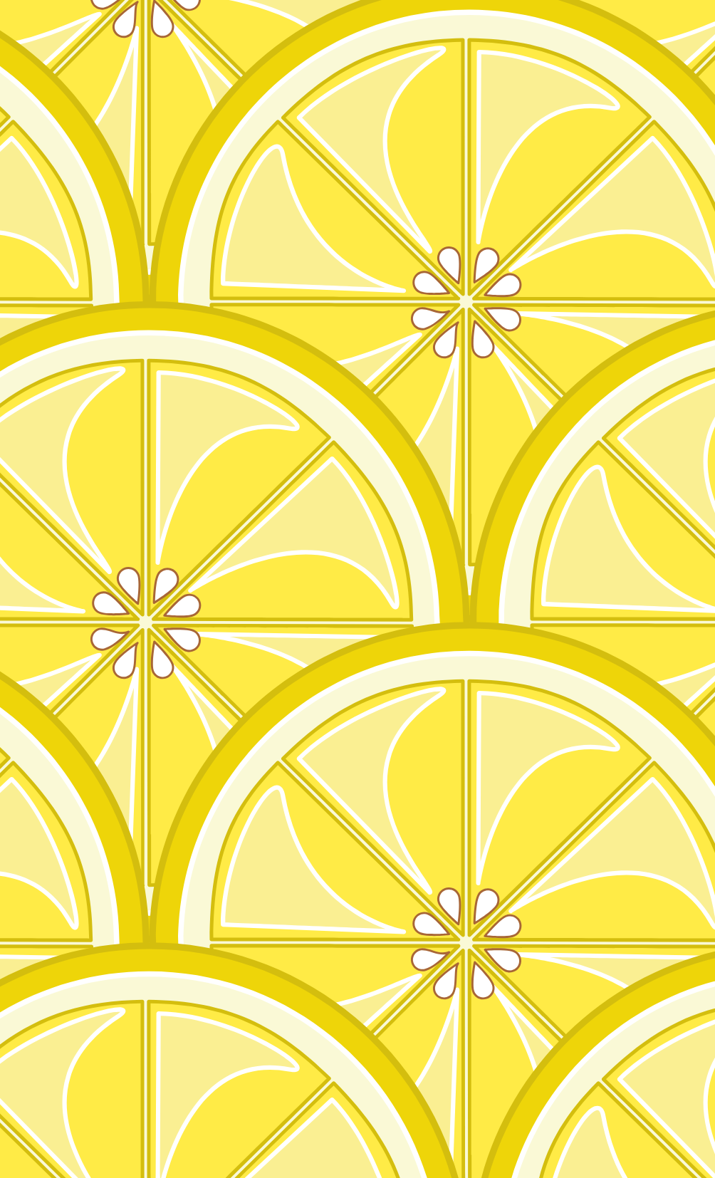 Pattern of yellow lemon slices with white centers on a yellow background